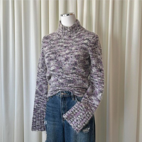 Old Navy Sweaters - Vtg Y2K Old Navy Mohair Blend Purple Space dye Fuzzy Knit Sweater Mock Neck S